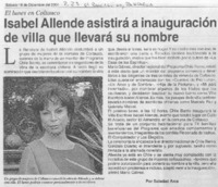 Isabel Allende asistirá a inauguración de villa que llevará su nombre