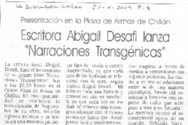 Escritora Abigail Desafi lanza "Narraciones transgénicas"