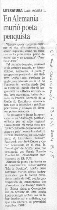 En Alemania murió poeta penquista