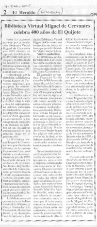 Biblioteca virtual Miguel de Cervantes celebra 400 años de El Quijote