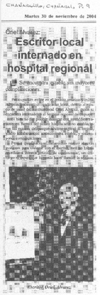 Escritor local internado en hospital regional