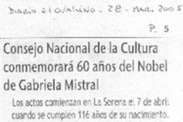 Consejo Nacional de la Cultura conmemorará 60 años del Nobel de Gabriela Mistral