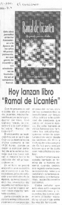Hoy lanzan libro "Ramal de Licantén"