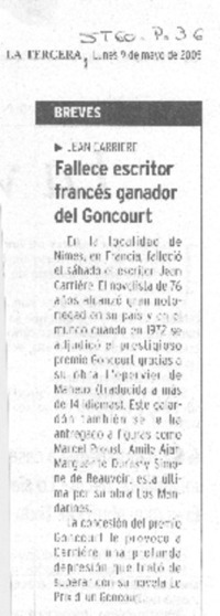 Fallece escritor francés ganador del Goncourt