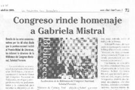 Congreso rinde homenaje a Gabriela Mistral