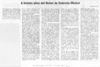 A treinta años del Nobel de Gabriela Mistral