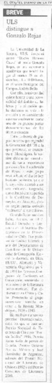 ULS sitingue a Gonzalo Rojas