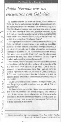 Pablo Neruda tras sus encuentros con Gabriela