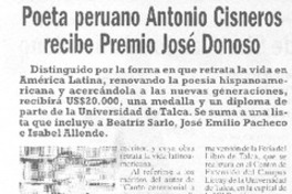 Poeta peruano Antonio cisneros recibe Premio José Donoso