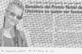 Ganadora del Premio Nobel de Literatura no quiere ser famosa