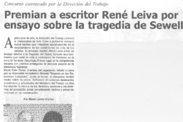 Premian a escritor REné Leiva por ensayo sobre la tragedia de Sewell