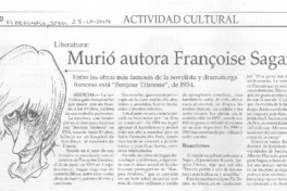 Murió autora Francoise Sagan