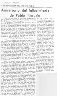 Aniversario del fallecimiento de Pablo Neruda