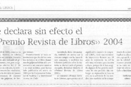 Se declara sin efecto el "Premio Revista de Libros" 2004