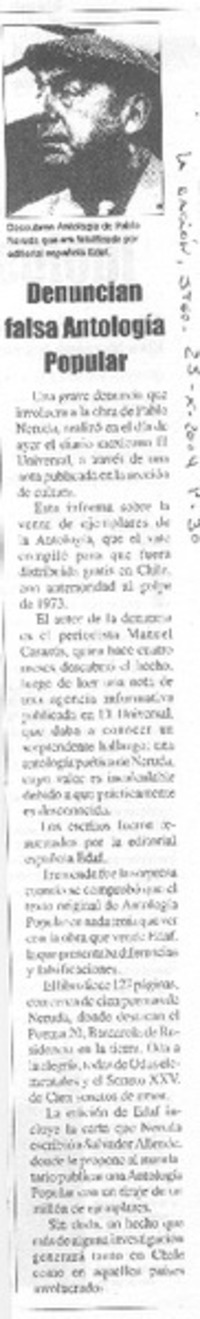 Denuncian falsa Antología Popular