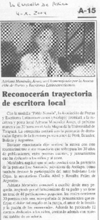 Reconocerán trayectoria de escritora local