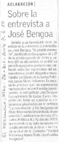 Sobre la entrevista a José Bengoa