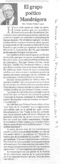 El grupo poético Mangrágora