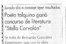 Poeta talquino ganó concurso de literatura "Stella Corvalán"