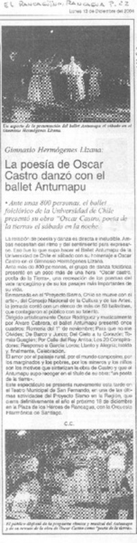 La poesía de Oscar Castro sanzó con el ballet Antumapu