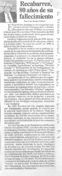 Recabarren 80 años de su fallecimiento