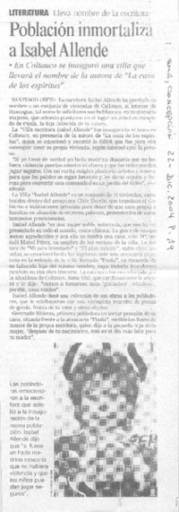 Población inmortaliza a Isabel Allende