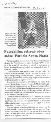 Patogallina estrenó obra sobre Escuela Santa María