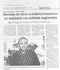 Montaje de obra "La tierra insomne" se realizará con artistas regionales