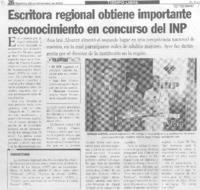 Escritora regional obtiene importante reconocimiento en concurso del INP