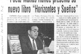 Poeta Matías Rafide presenta su nuevo libro "Horizontes y sueños"