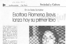 Escritora Filomena Brevis lanza hoy su primer libro