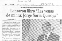 Lanzaron libro "Las venas de mi ira: Jorge Soria Quiroga"