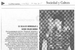Se realizó homenaje a Guido Solar Barra