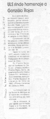 ULS rinde homenaje a Gonzalo Rojas