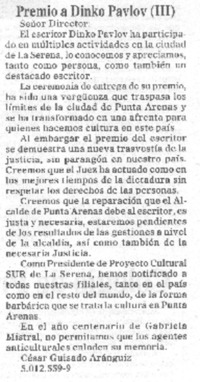 Premio a Dinko Pavlov (III)