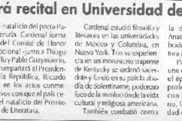 Cardenal ofrecerá recital en Universidad de Talca