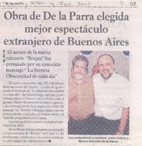 Obra de De la Parra elegida mejor espectáculo extranjero de Buenos Aires