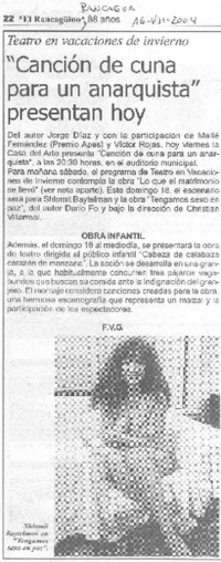 Canción de cuna para un anarquista, presentan hoy