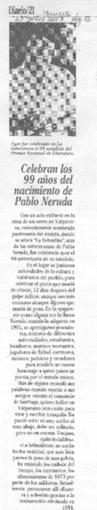 Celebran los 99 años del nacimiento de Pablo Neruda