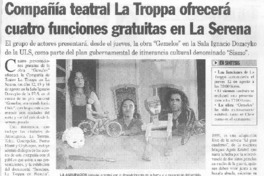Compañía teatral La Troppa ofrecerá cuatro funciones gratuitas en La Serena
