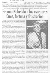 Premio Nobel da a los escritores fama, fortuna y frustración