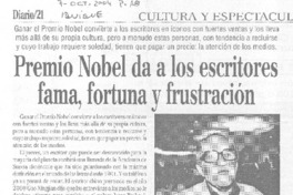 Premio Nobel da a los escritores fama, fortuna y frustración
