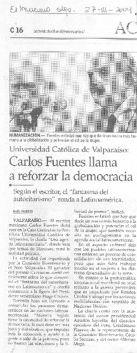 Carlos Fuentes llama a reforzar la democracia