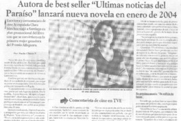 Autora de best seller "Ultimas noticias del paraíso" lanzará nueva novela en enero de 2004