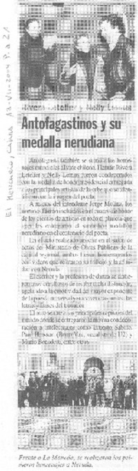 Antofagastinos y su medalla nerudiana