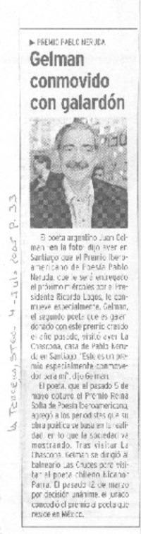 Gelman conmovido con galardón