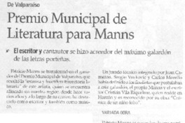 Premio Municipal de Literatura para Manns