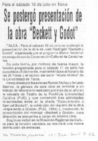 Se postergó presentación de la obra "Beckett y Godot"