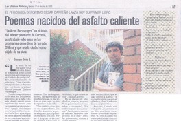 El periodista deportivo César Carreño lanza hoy su primer libro : Poemas nacidos del asfalto caliente