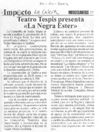 Teatro Tepsis presenta "La Negra Ester"